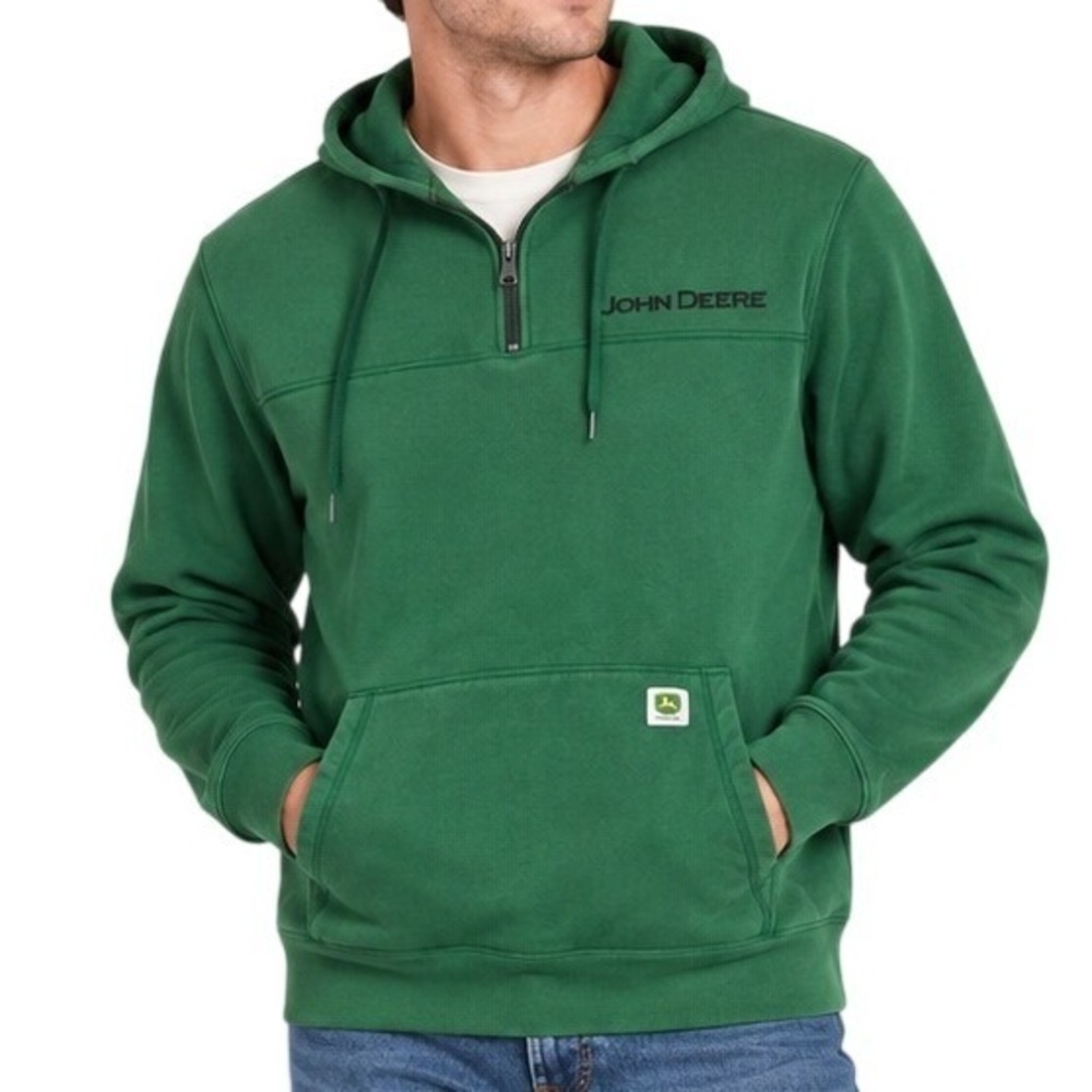 John Deere Green Quarter Zip Hoodie Fleece Sweatshirt Men's Medium